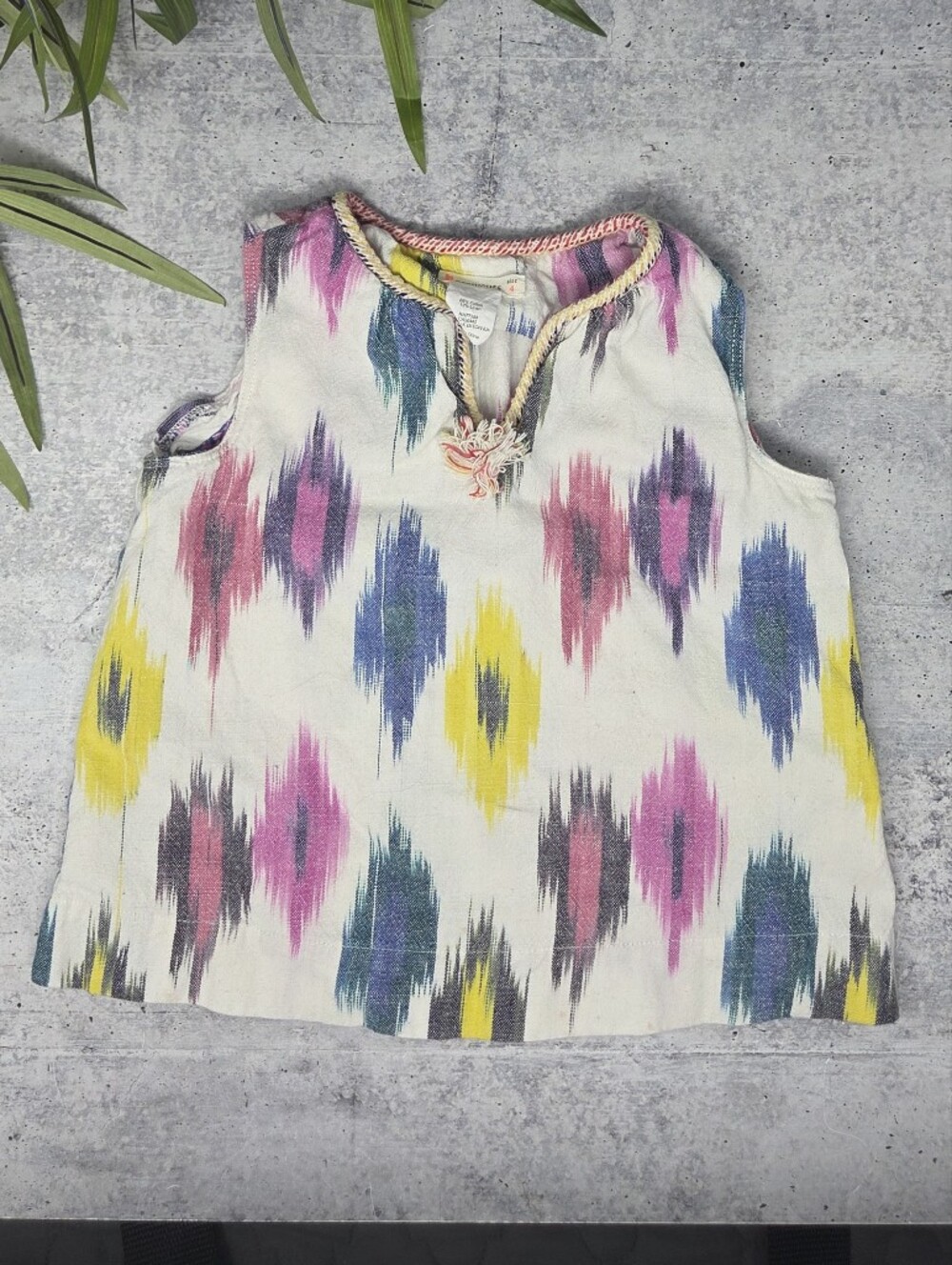 Crewcuts J. Crew Colorful Ikat Cotton Linen Blend V-neck Boho Tank Top Girls 4